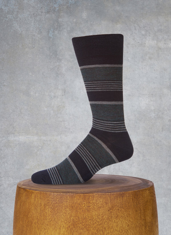 Merino Wool Color Block Stripe Sock in Navy