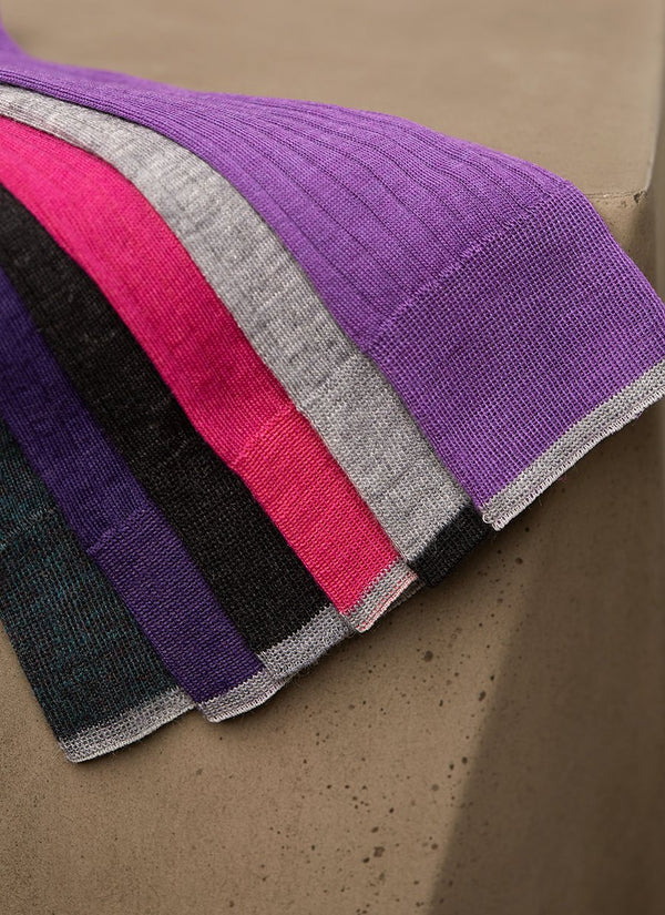 group image of Softest Solid Merino Sock in Light Purple, dark purple, fuchsia, charcoal, light grey and ottanio