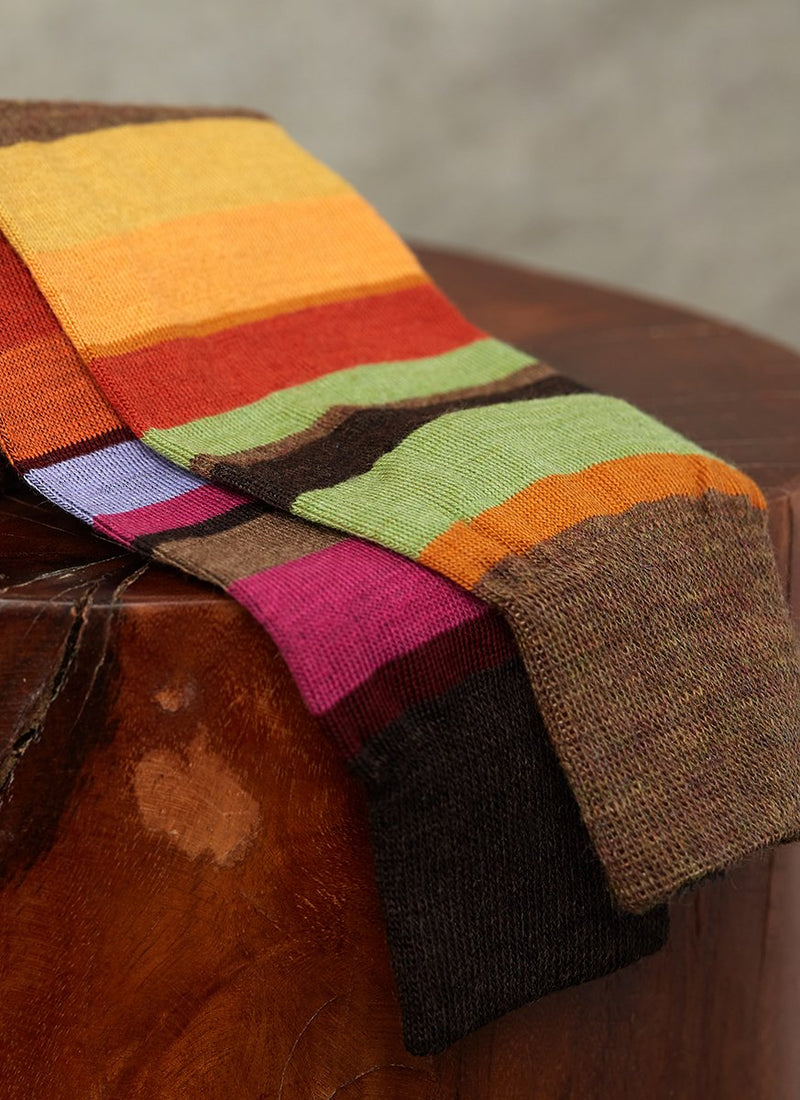 Group image of Merino Wool Multi Stripe Sock in Light Brown and in Brown
