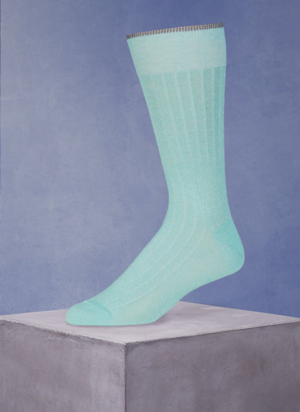 Solid rib Mercerized Cotton Sock in Heather Aqua with grey tipping