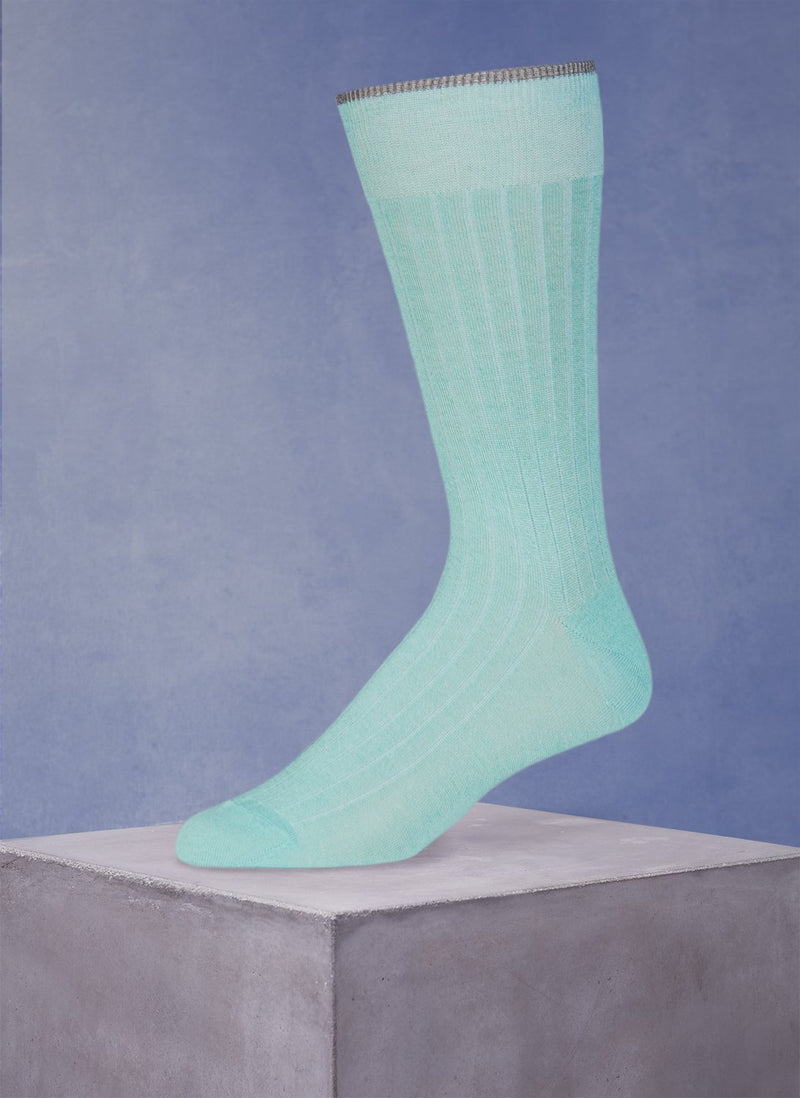 Solid rib Mercerized Cotton Sock in Heather Aqua with grey tipping