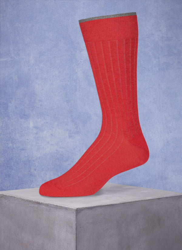 solid rib Mercerized Cotton Sock in Heather Tomato with light grey tipping