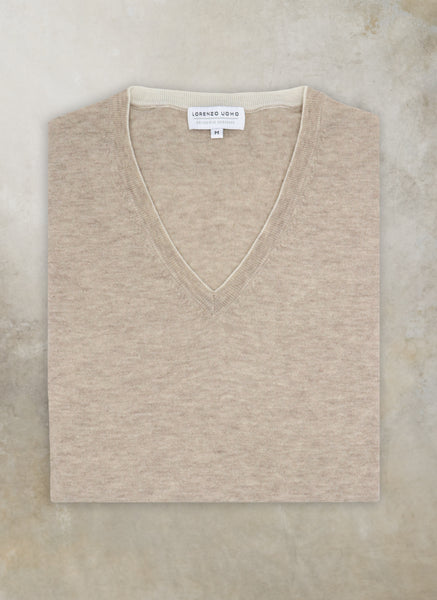Men's Sanremo Cashmere Long Sleeve Crew Neck Shirt Sweater in Light Taupe