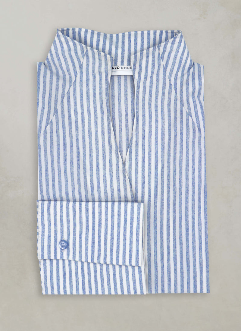 Women's Modern Fit Dress Shirt in Light Blue Stripe Flat Lay