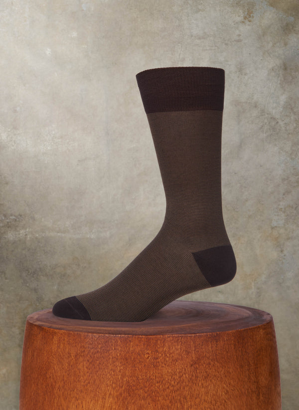 Mercerized Cotton Mille Righe Sock in Brown