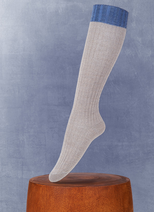 Women's Luxury Merino Wool Knee High Sock in Grey and  Contrast Denim