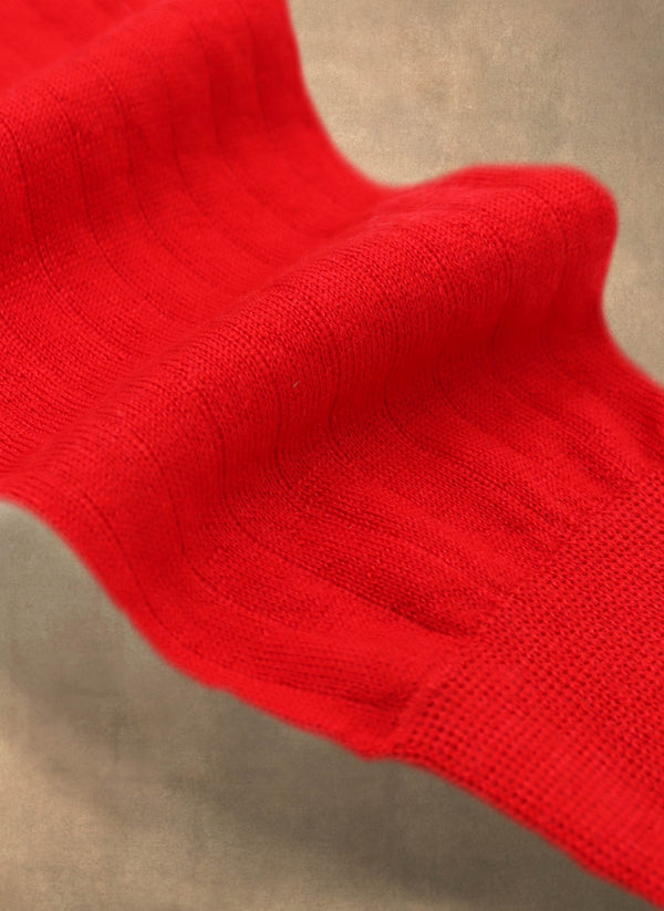 100% Cashmere Crew Sock in Red Detailed