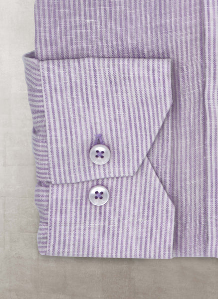 men's lavender dress shirt Alexander in Lavender Linen Stripe Shirt, Featuring Custom Roll-up Cuff 18 34/35