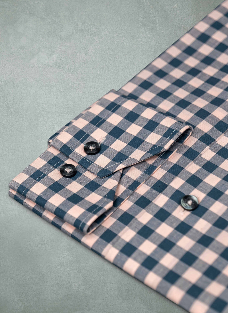 cuff detail of Alexander in Antique Pink Check Shirt 