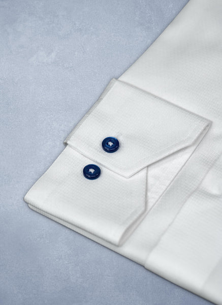Liam in White with Contrast Navy Shirt, 16.5 34/35