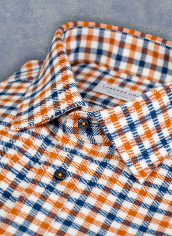 Sport Shirt in Navy and Orange Check Collar