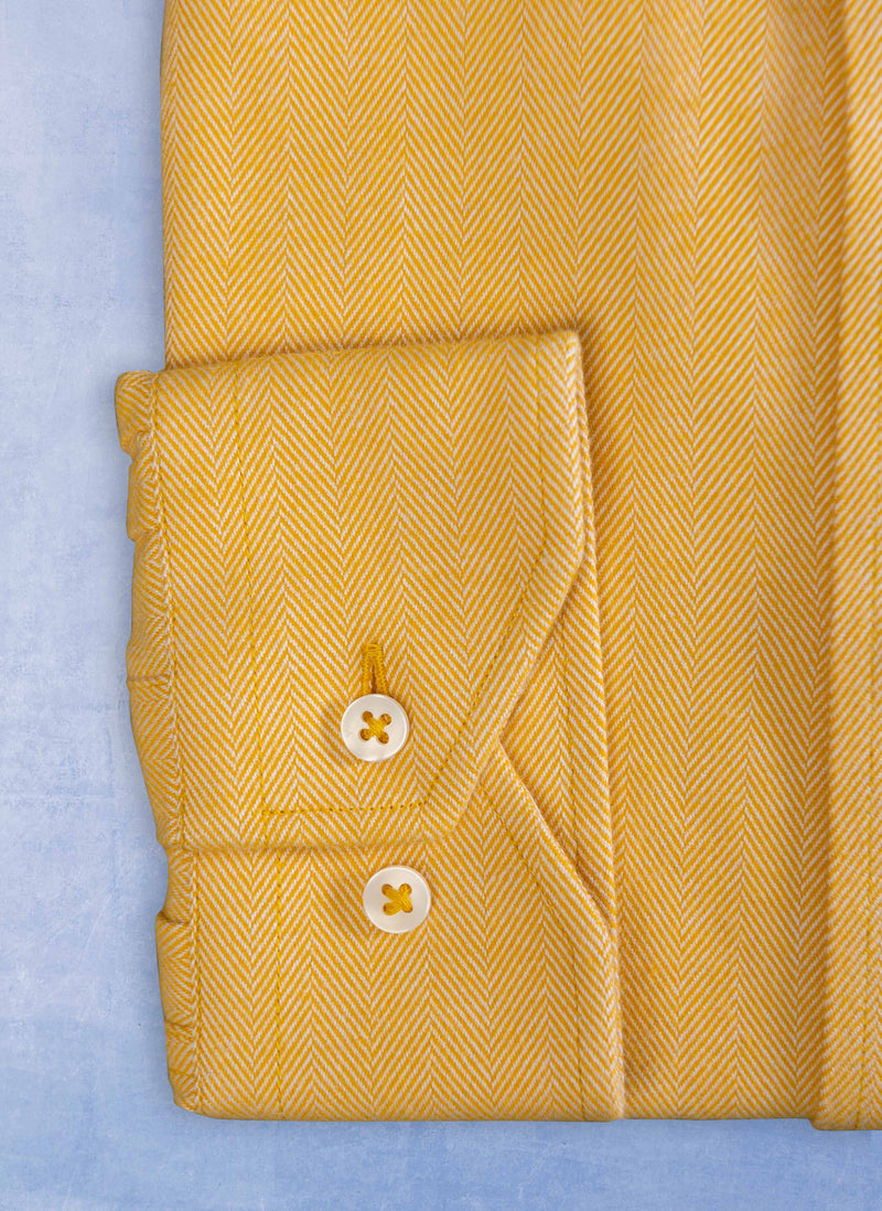 Sport Shirt in Solid Yellow Herringbone Cuff