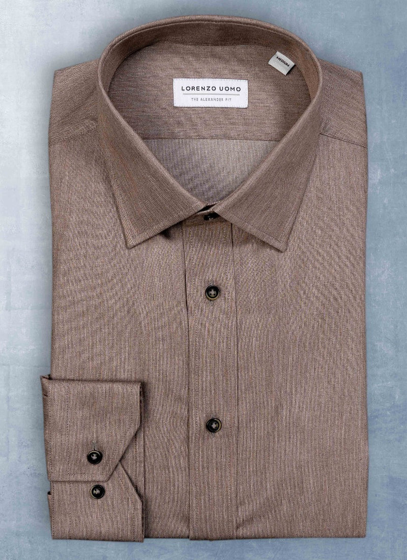 Alexander in Mélange Taupe Twill Shirt