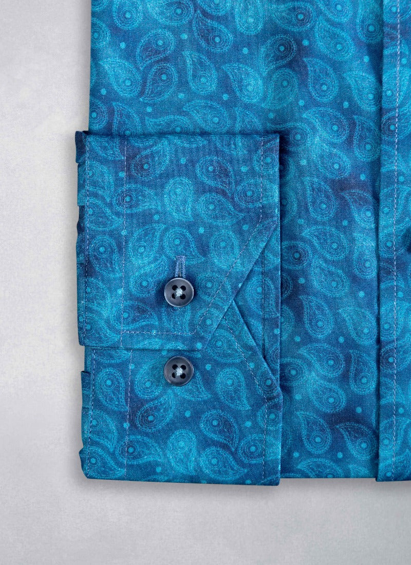 Alexander "Paisley Dark" in Multi-Blue Shirt Cuff Detail