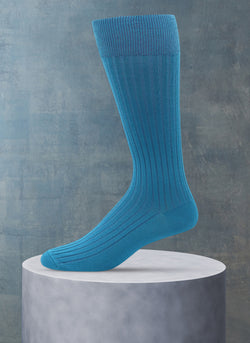 Short Ribbed Egyptian Cotton Sock in Aqua Blue