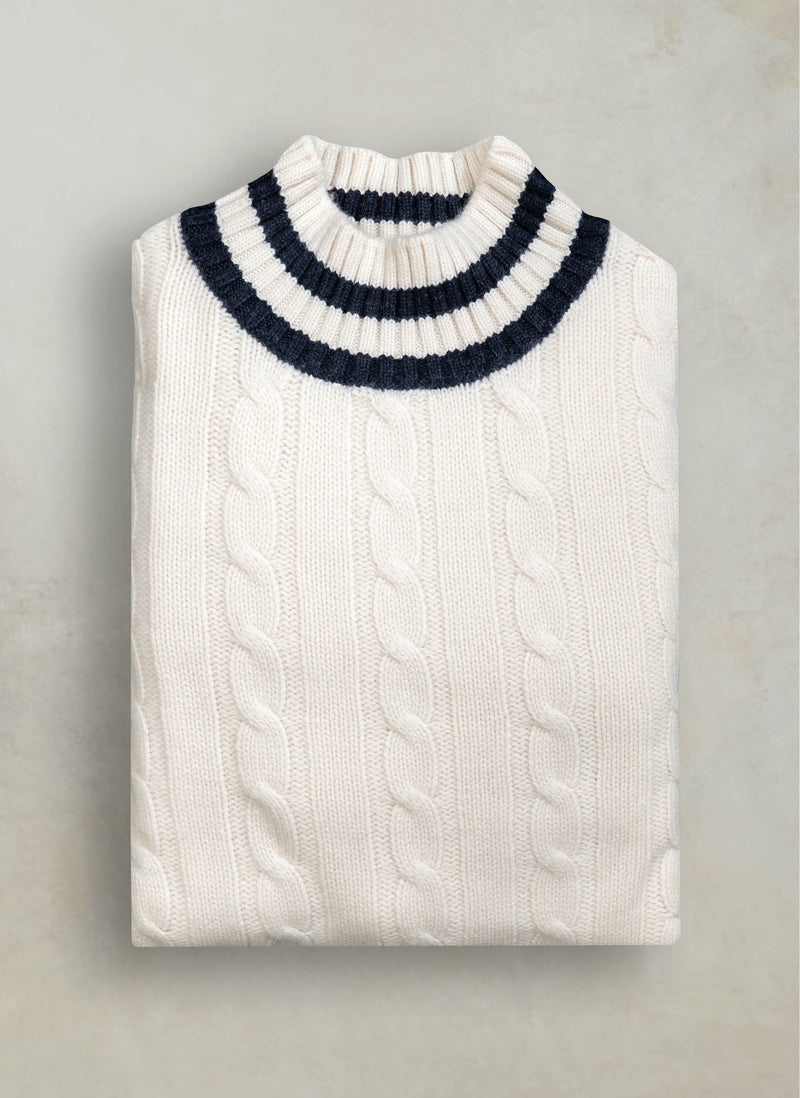 Men's Oslo Cashmere Mock-Neck Cable Sweater in Ivory