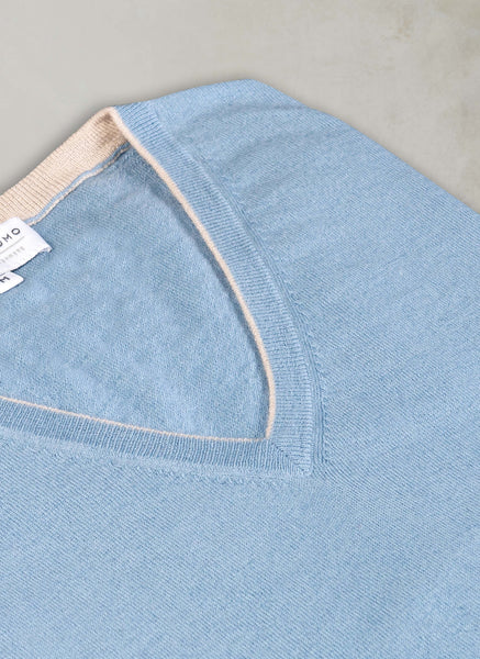 Men's St. Barths Contrast V-Neck Cashmere Sweater in Dusty Pink