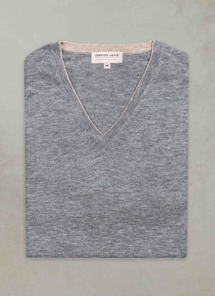 Men's St. Barths Contrast V-Neck Cashmere Sweater in Cream main image 1