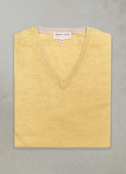 Men's St. Barths Contrast V-Neck Cashmere Sweater in Dusty Pink main image 1