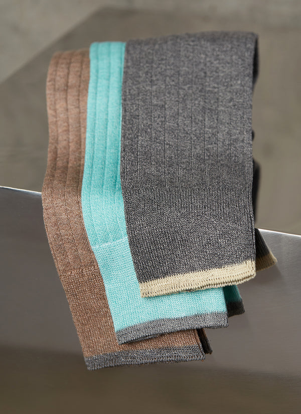 Group image of big and tall mercerized cotton socks in heather grey, heather taupe and aqua