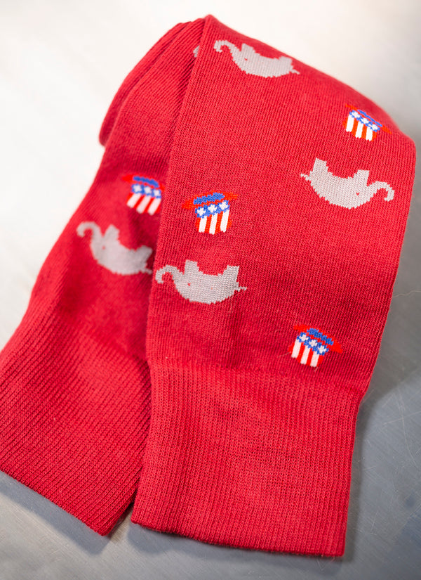 Detailed Americana Sock-Red Elephant