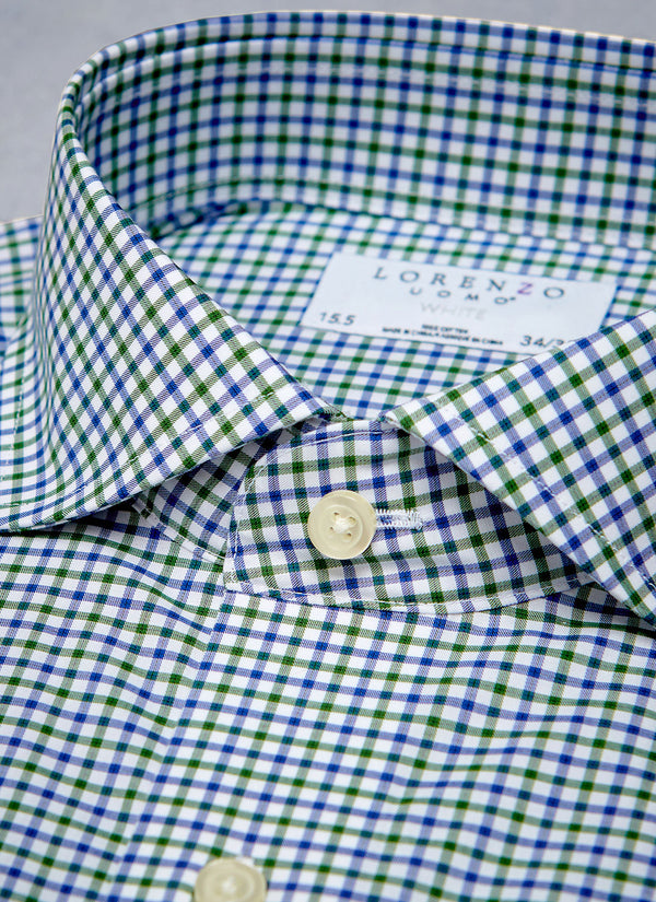 Navy & Green Check Shirt Collar