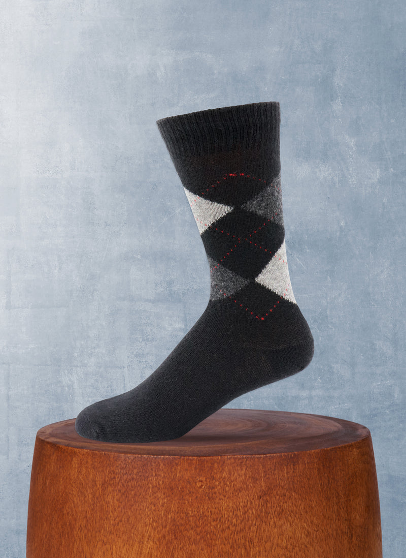 Cashmere Argyle Sock in Black with Grey Tones