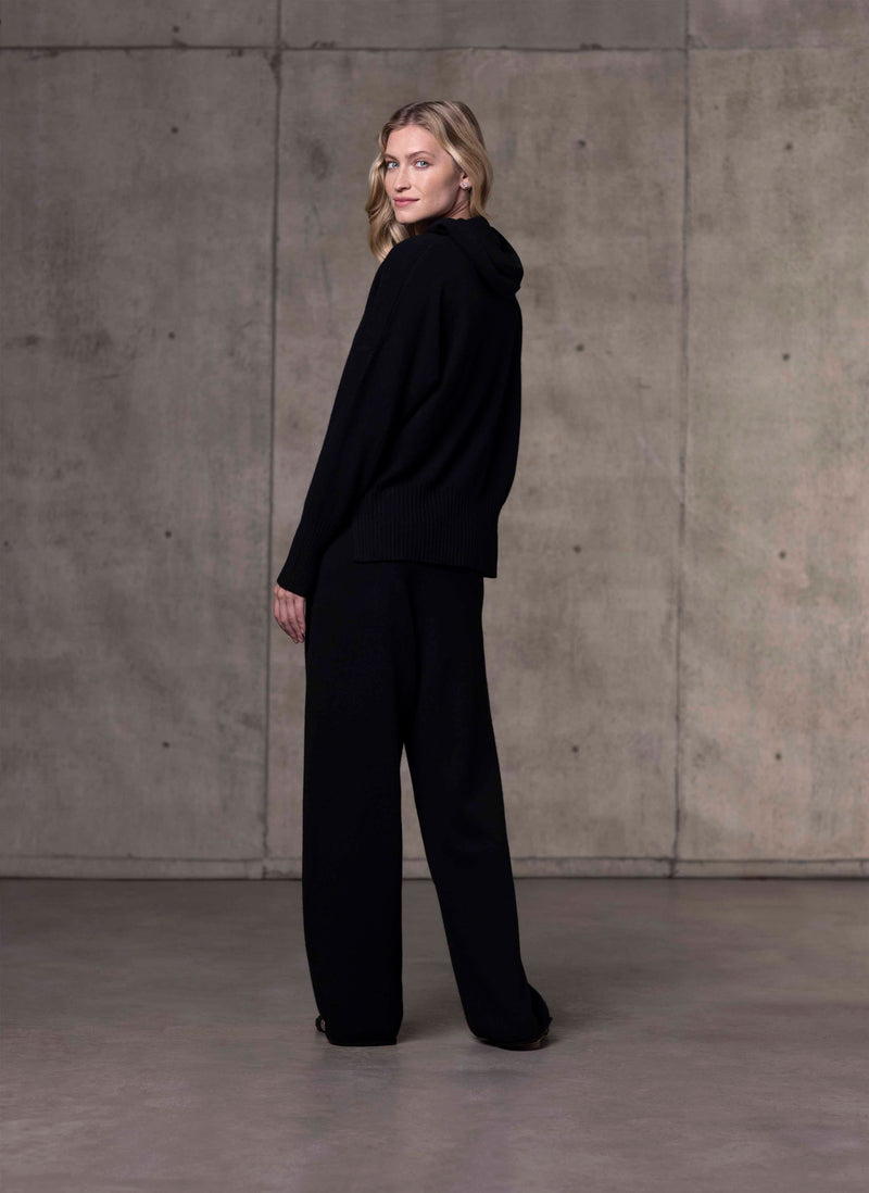 Women's Full Leg Cashmere Pants and Cashmere Hoodie in Black