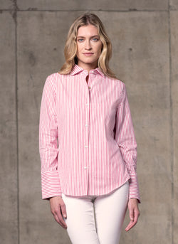 Women's Modern Fit Dress Shirt in Raspberry Stripe M Women's Modern Fit Dress Shirt in Raspberry Stripe M