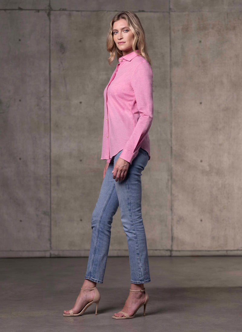 Women's Pink Knitted Shirt with jeans