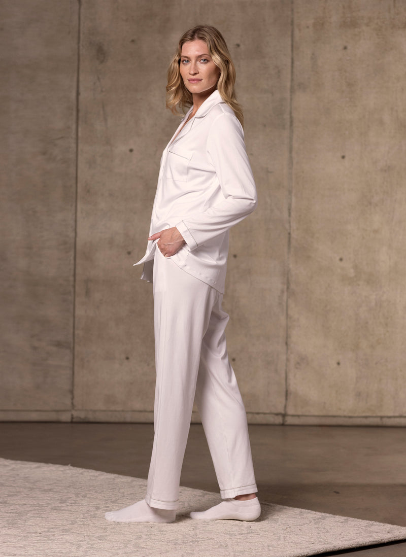  Supima® Cotton Long Sleeve Pajama Set in White Side Shot