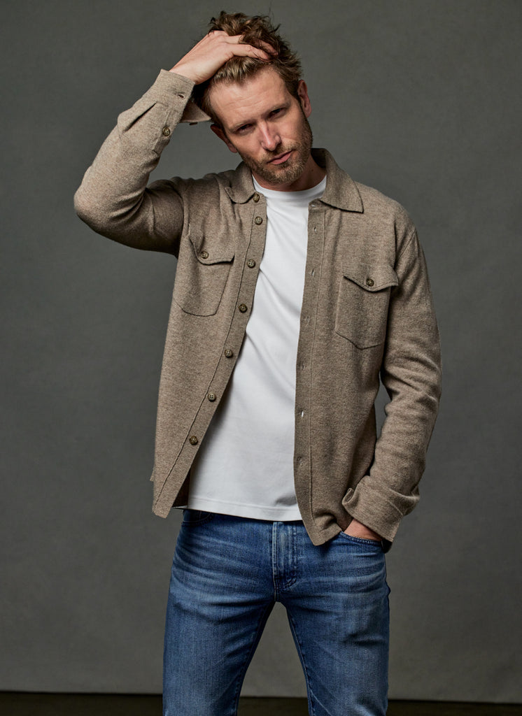 Men's Bergamo Cashmere Long Sleeve Shirt Sweater With Buttons in