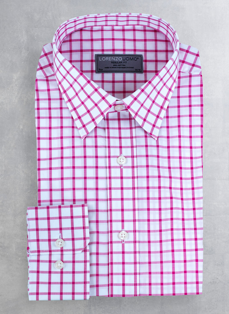 William Fullest Fit Shirt in Pink and White Large Windowpane, 15.5 34/35