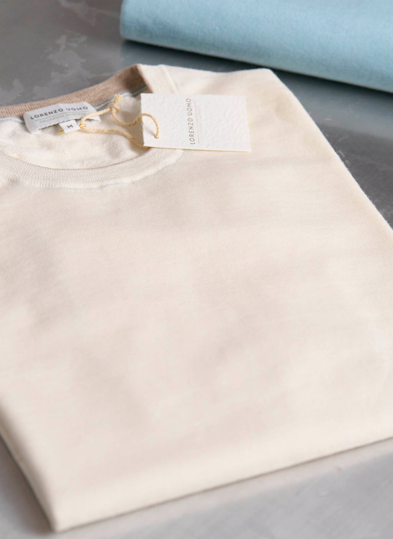 Men's St. Maarten Featherweight Crew Neck Cashmere Sweater in Ivory