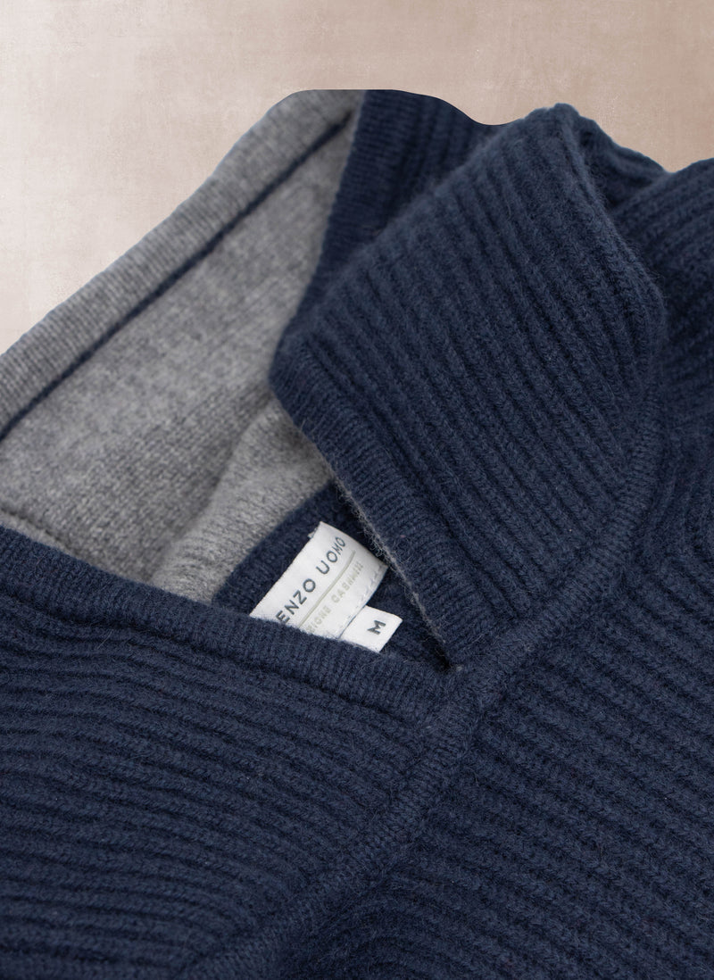 Men's Zermatt Plush & Luxurious Cashmere Ribbed Hoodie Sweater in Navy