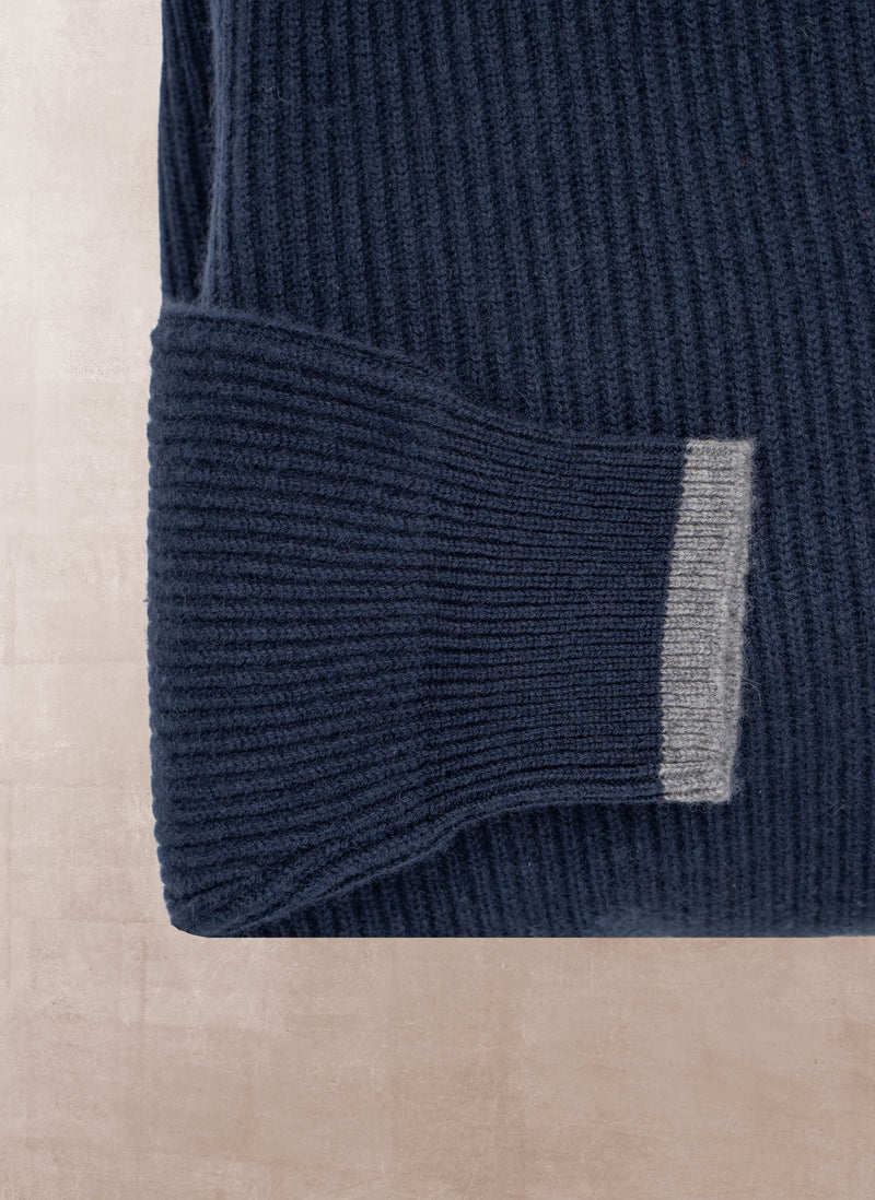 Men's Zermatt Plush & Luxurious Cashmere Ribbed Hoodie Sweater in Navy