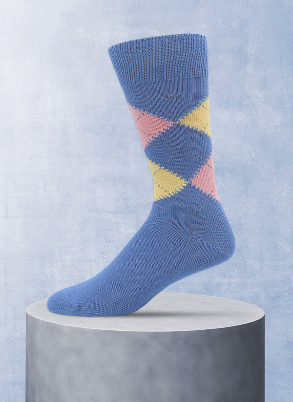 Argyle Cotton Sock in Light Baby Blue with Yellow and Baby Pink