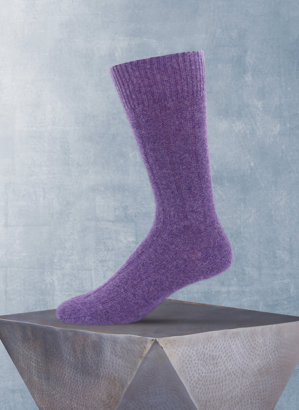 75% Cashmere Rib Sock in Heathered Purple