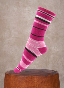 Women's Striped Cashmere Sock in Vivid Pink