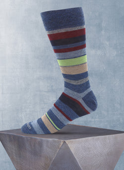 Merino Wool Multi Stripe Sock in Denim and Neutrals