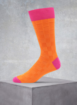 Bright Basketweave Sock in Orange and Pink