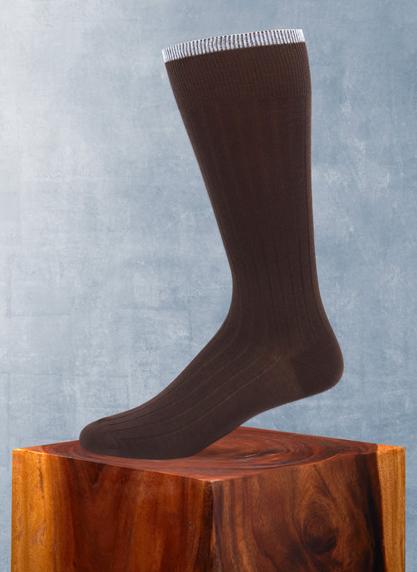 Solid Thin Rib Sock in Brown