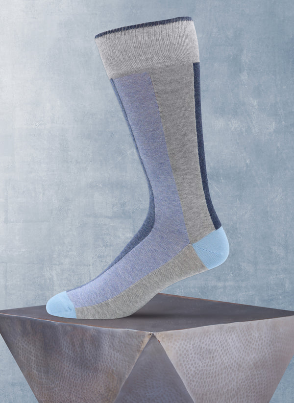 Vertical Color Block Stripe Sock in Light Grey