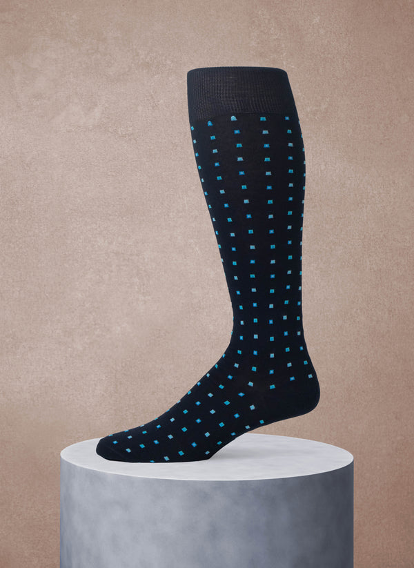 Multi Square Over The Calf Sock in Navy
