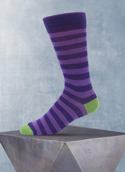 Merino Wool Rugby Stripe Sock in Purple and Green