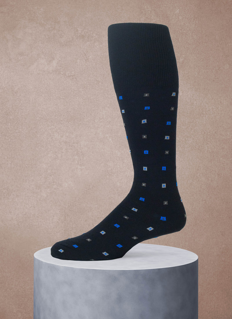 Merino Wool Multi Square Over The Calf Sock in Black