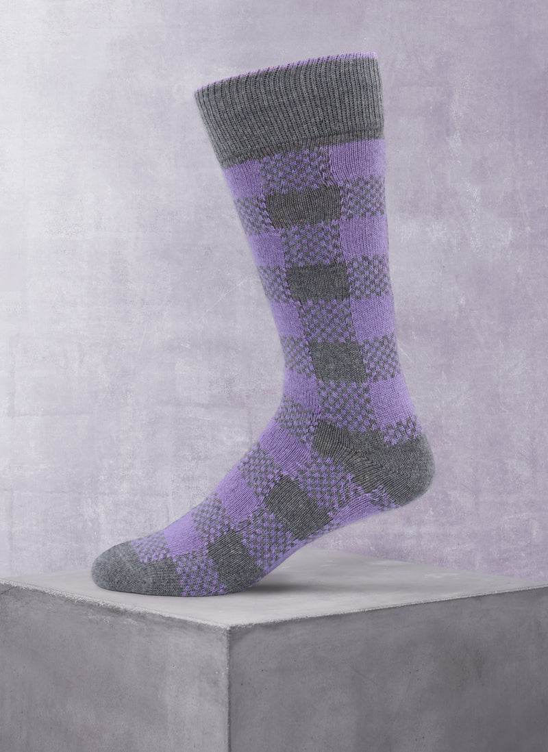 Cashmere Blend Buffalo Check Sock in Purple