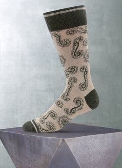 Bandana Paisley Cotton Sock in Taupe and Olive