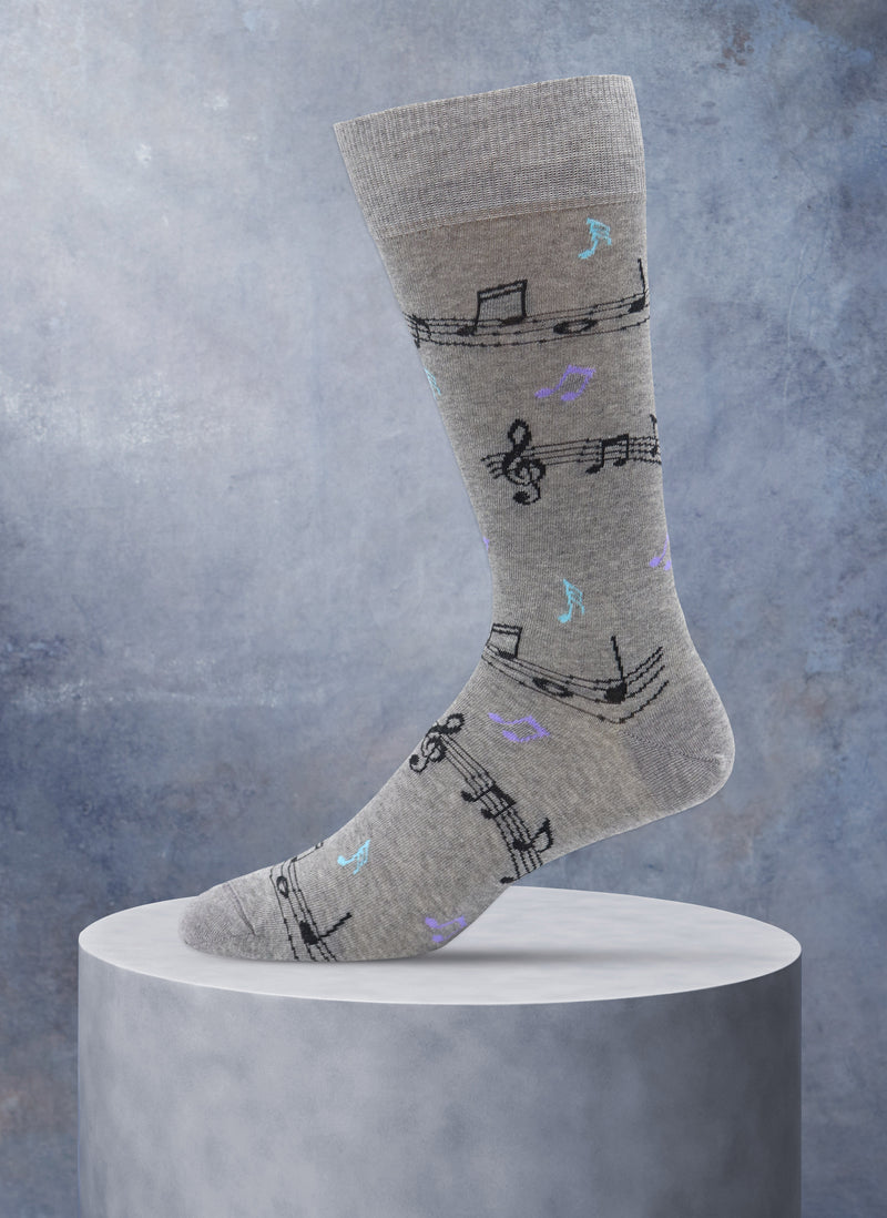 Musical Notes Sock in Grey