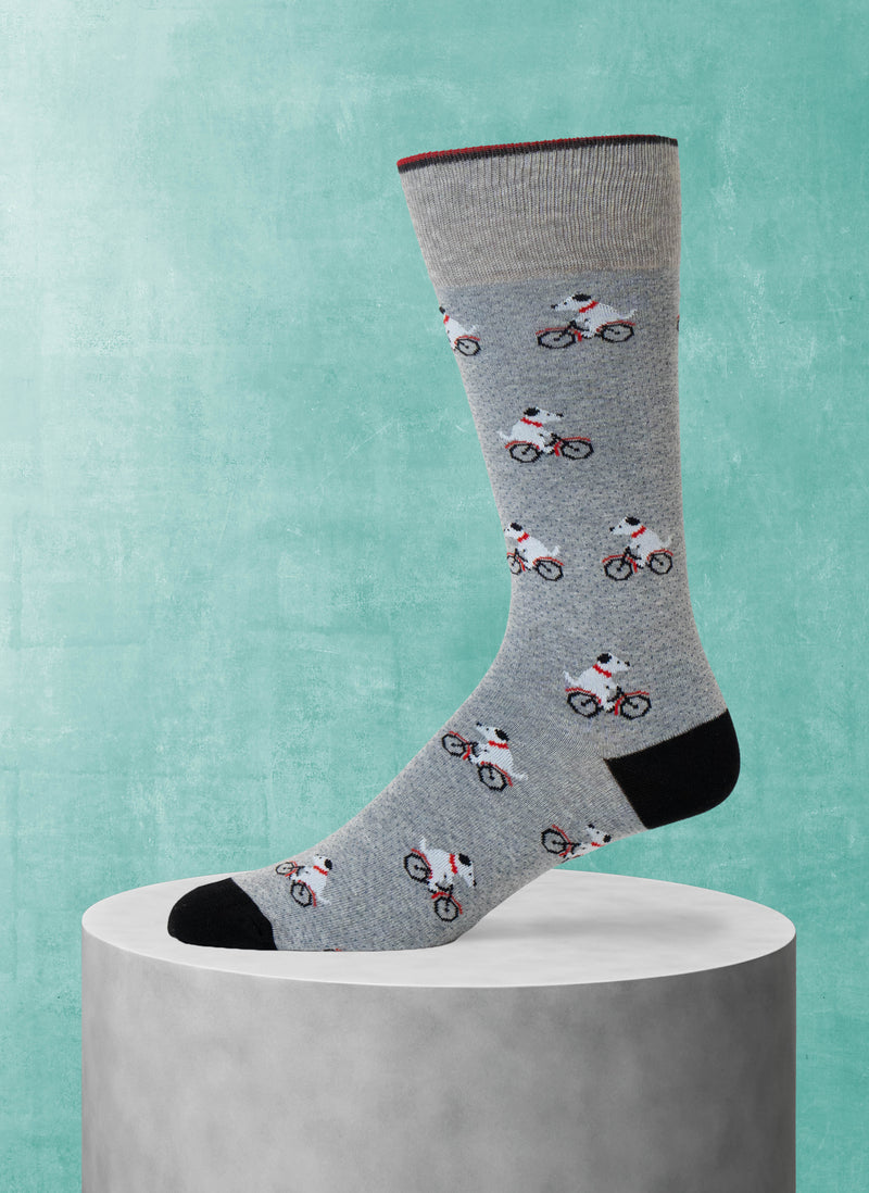 Dog On Bicycle Sock in Grey